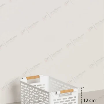 1 Adet Beyaz Sepet Ahşap Görünümlü Tutamaçlı Çok Amaçlı Sepet Organizer Düzenleyici Set