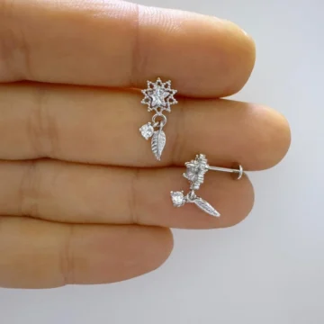 1 adet çelik zirkon taşlı tragus helix lobe uyumlu piercing
