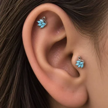 1 adet mavi zirkon taşlı kuğu tragus helix lobe uyumlu piercing