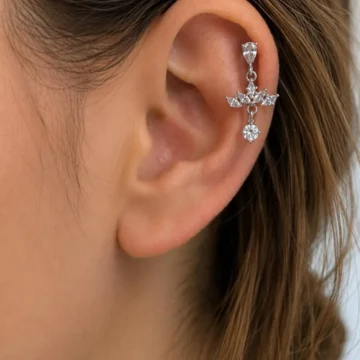 1 ADET ZİRKON TAŞLI HELİX FLAT LOBE UYUMLU PİERCİNG