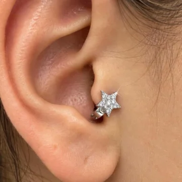 1 adet zirkon taşlı yıldız tragus helix lobe uyumlu halka piercing