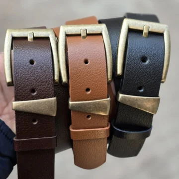 %100 Hakiki Deri Antik Kaplama Tokalı 3,2 cm Siyah-Acı Kahverengi 2'li Kemer Set