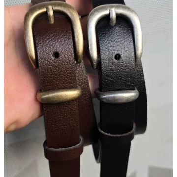 %100 Hakiki Deri Antik Kaplama Tokalı Siyah-Acı Kahverengi 2'li Kemer Set