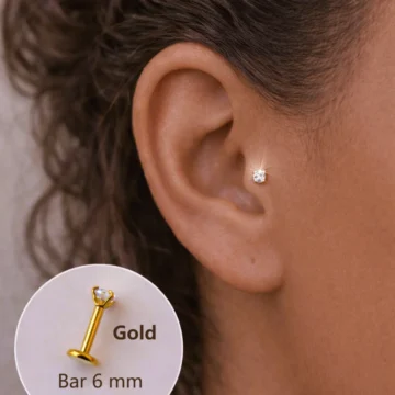 2 mm Tektaşlı 6 mm Çelik Piercing Gümüş Renkli