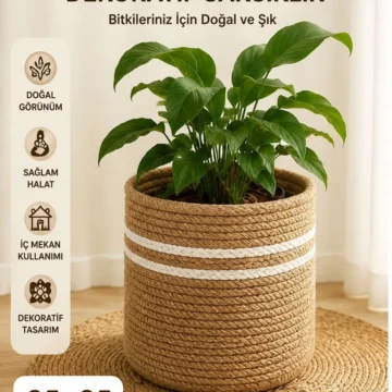 25&25 Hasır Saksılık, Düzenleyici Sepet, banyo sepeti, bahçe düzenleyici,Oyucak Sepeti 25x25