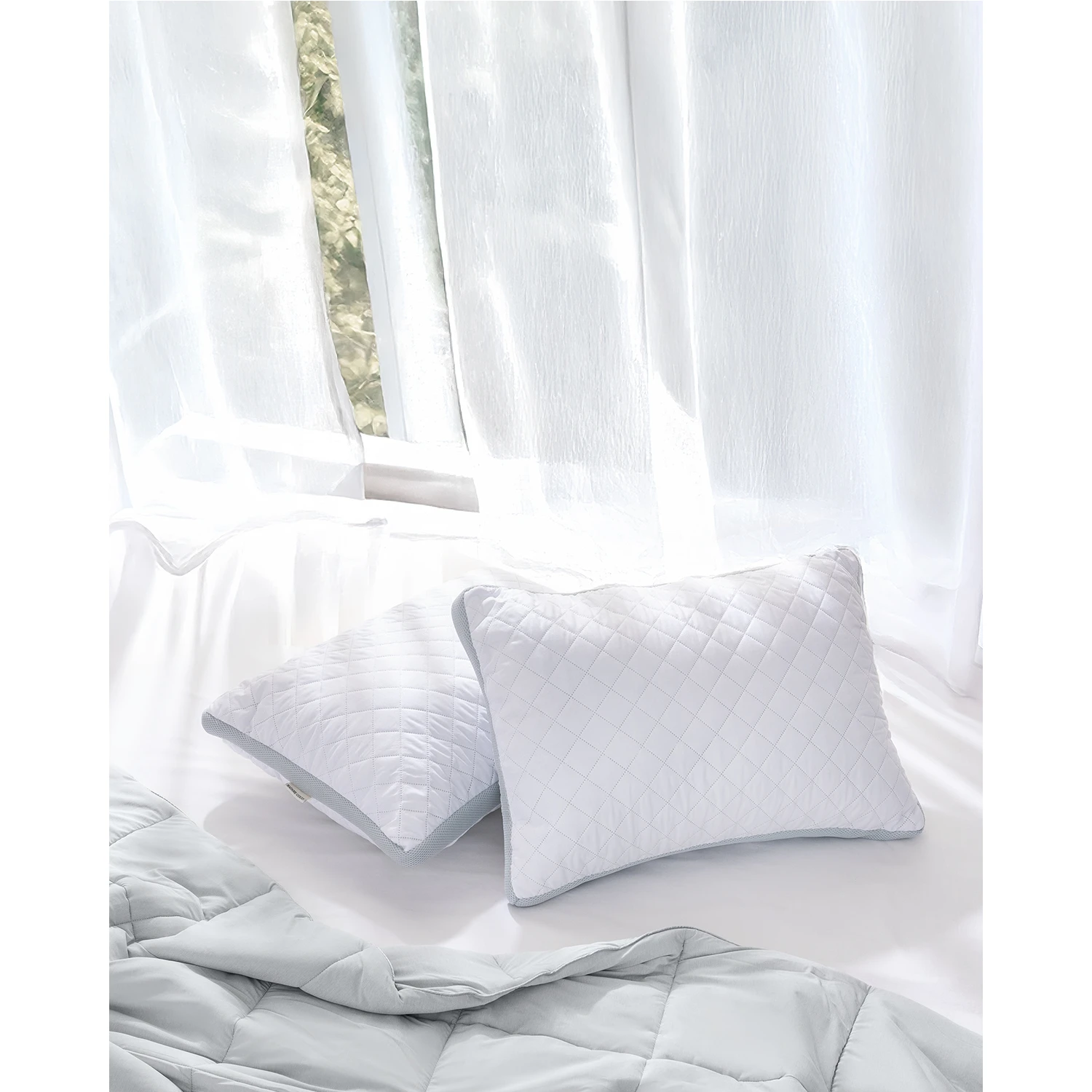 2'li Klimalı Yastık - Beyaz/Açık Gri - 50x70