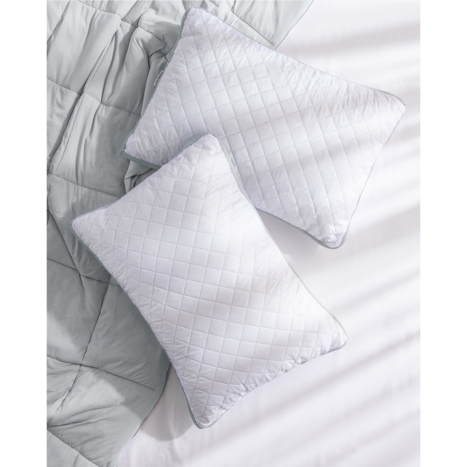 2'li Klimalı Yastık - Beyaz/Açık Gri - 50x70 - Görsel 10