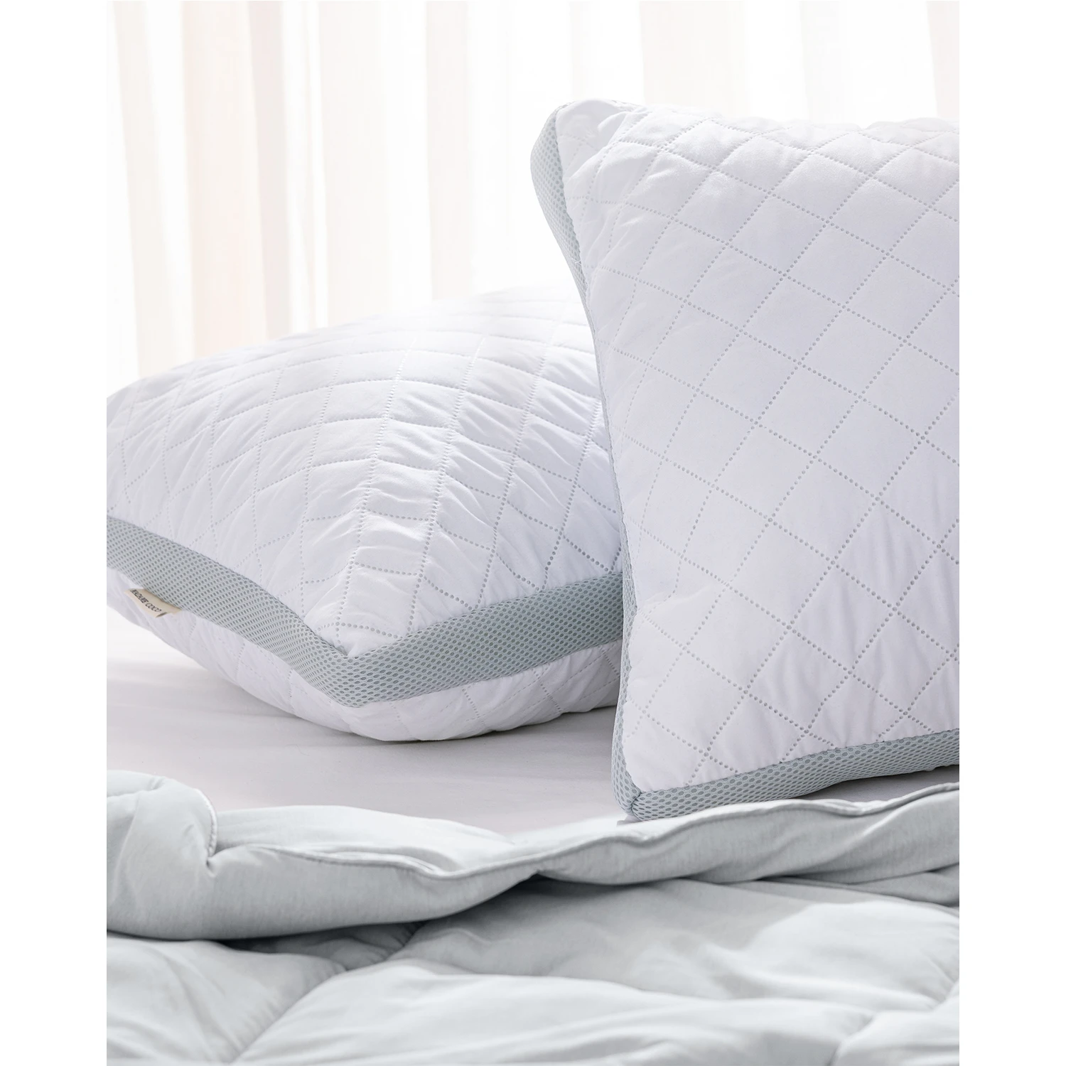 2'li Klimalı Yastık - Beyaz/Açık Gri - 50x70 - Görsel 7