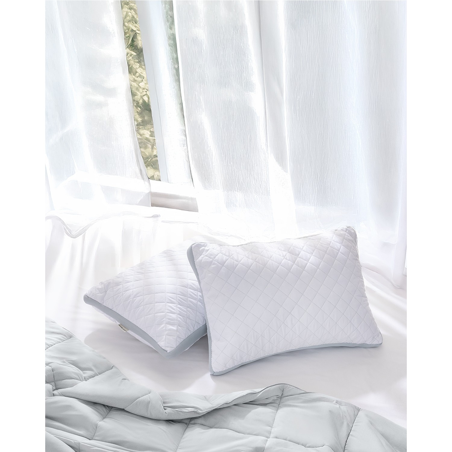 2'li Klimalı Yastık - Beyaz/Açık Gri - 50x70 - Görsel 9