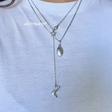 2'li Kovboy Çizme Y Kolye Pole Star Gümüş Kolye Kombin Set