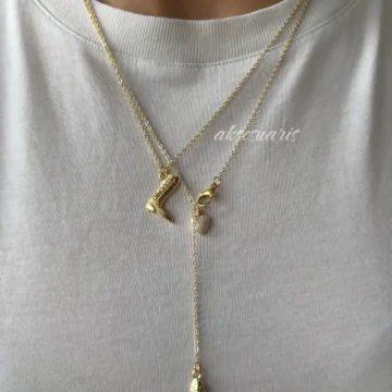 2'li Kovboy Dekolte Charm Gold Kolye Set