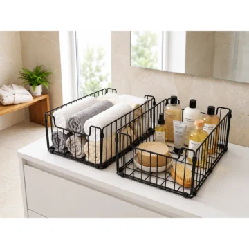 2'li Metal Düzenleyici Sepet Çok Amaçlı Mutfak Banyo Kiler Organizer Siyah