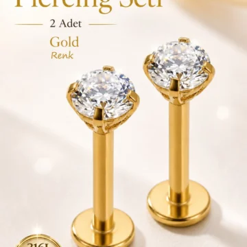 2’li Set Tektaş Piercing 316L Çelik 3 mm Taşlı Helix Tragus Labret Piercing