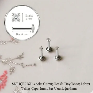 3 Adet Mini Tektaş Cerrahi Çelik Piercing Tragus Helix Kıkırdak Conch 6 Mm 2mm Taş