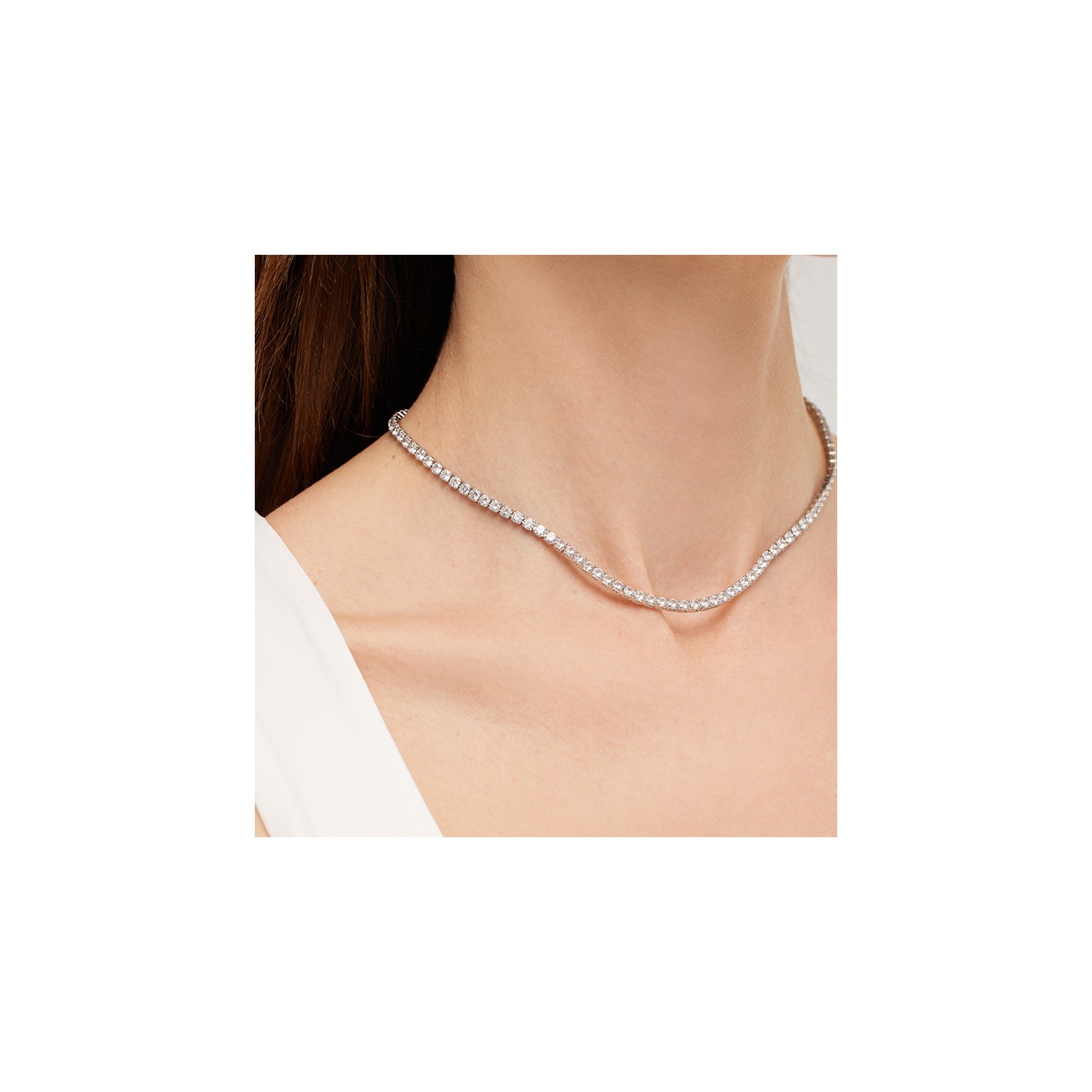 3 mm Beyaz Rhodium Su Yolu Kolye Zirkon Taşlı Kadınlar İçin Özel - Görsel 6
