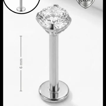 3 mm Saks Mavi Taşlı, 6 mm Kısa Barlı, Cerrahi Çelik Piercing Tragus Helix Labret Gümüş Renk