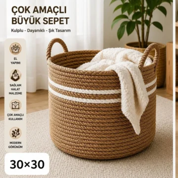 30&30 Oyuncak Sepeti, Battaniye Sepeti, banyo sepeti , Jüt Hasır Sepet, Düzenleyici Sepet 30x30