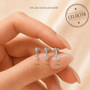 316L Çelik Tektaş Piercing 6 mm Bar Kulak Burun Tragus Helix Labret