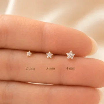 316L Çelik Yıldız Taşlı Labret Piercing 3’lü Set 6 mm 8 mm Bar Gold Gümüş Helix Tragus Küpe
