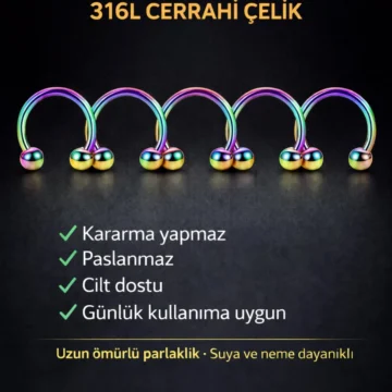 316L Cerrahı Çelik 5'li set Halka Dudak Burun Kulak Kıkırdak Piercing