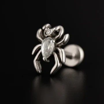 316l Cerrahi Çelik Kıkırdak Tragus Ve Tüm Kulak Bölgesine Uygun Örümcek Zirkon Taş Piercing