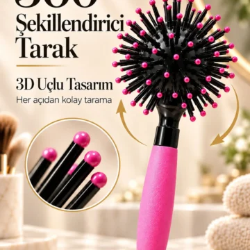 360° 3D Saç Şekillendirici Tarak Hacim Veren Yuvarlak Başlıklı Saç Fırçası Ergonomik Tarak