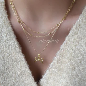 3'lü Gold Zincir Kurdele Kolye Set