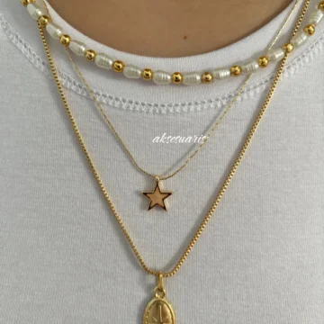 3'lü İncili Yıldız Kolye Kombin