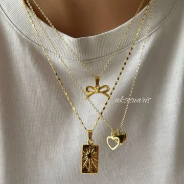 3'lü Kurdele Gümüş Charm Kadın Kolye Kombin