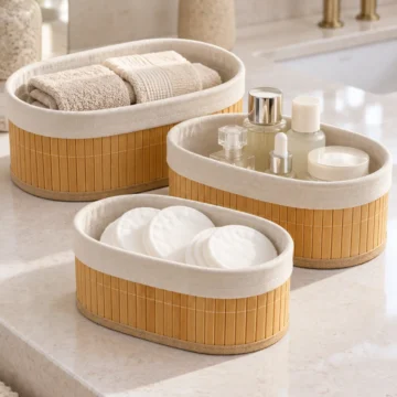 3’lü Oval Pinterest Stil Bambu Sepet | Çok Amaçlı Kullanım | Bambu Hasır Sepet