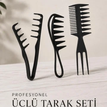 3'lü Profesyonel Siyah Tarak Seti Kuaför Tipi Saç Açma Ve Şekillendirme Tarak Seti