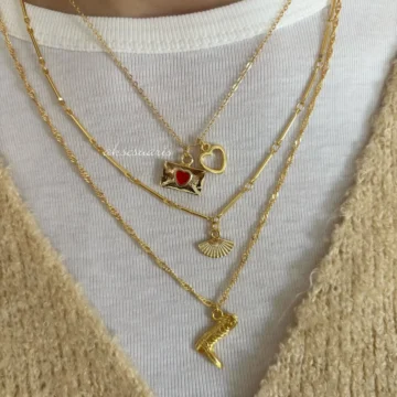 3’lü Trend Tasarım Zincirli Yelpaze Kovboy Charm Gold Kolye Set