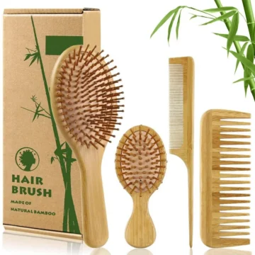 4 Adet Doğal Bambu Fırça Tarak Seti %100 Bambu Orjinal Set