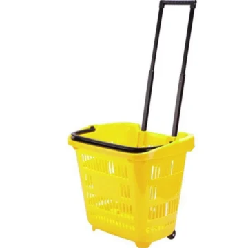 40 Lt Saplı Plastik Alışveriş Sepeti - Tekerlikli Market Sepeti Sarı