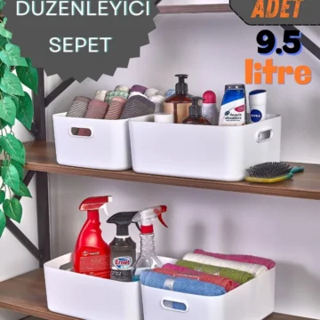 4'lü Mocha Büyük Boy 9.5 Lt Basic Banyo Organizeri Sepet, Dekoratif Buzdolabı Düzenleyici