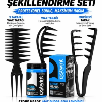 4’lü Saç Şekillendirme Seti – Stone Heads Mat Pudra ve 3 Farklı Tarak