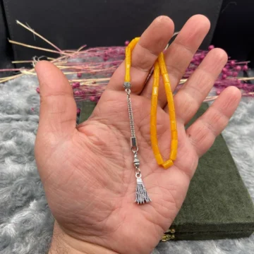 4x7 mm BİLEK BOY SARI RENK KESME KATALİN KEHRİBAR TESBİH KAPLAMA PÜSKÜLLÜ