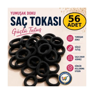 56 Adet Siyah Saç Tokası Esnek Havlu Lastik