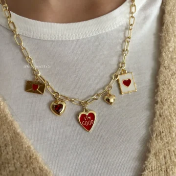 5'Li Kırmızı Temalı Charm Love Kolye