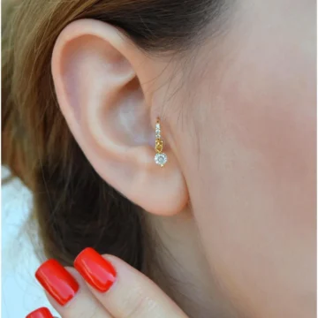 6 mm Taşlı Tektaş Sallantılı Tragus Piercing Forward Helix Halka Mini