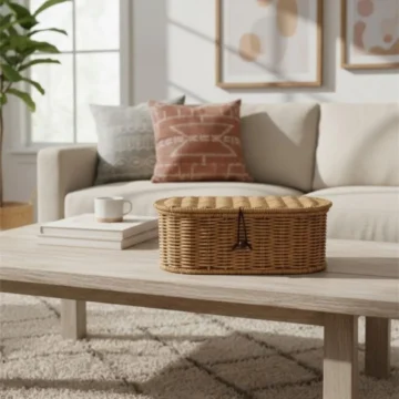 9241 Osi Oval Rattan Kapaklı Sepet Saklama Kutusu - Hasır Çok Amaçlı Organizer Sunumluk