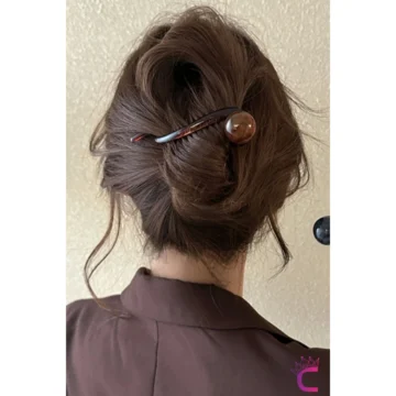 Accessories Vintage Retro Kahve Renkli Kıstırmalı Saç Tokası 11 cm İnci Detaylı Şık