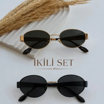 Alev 56 Ekartman Unisex Kadın Uv400 Korumalı Oval Gold Siyah NyIon Cam Metal Güneş Gözlüğü