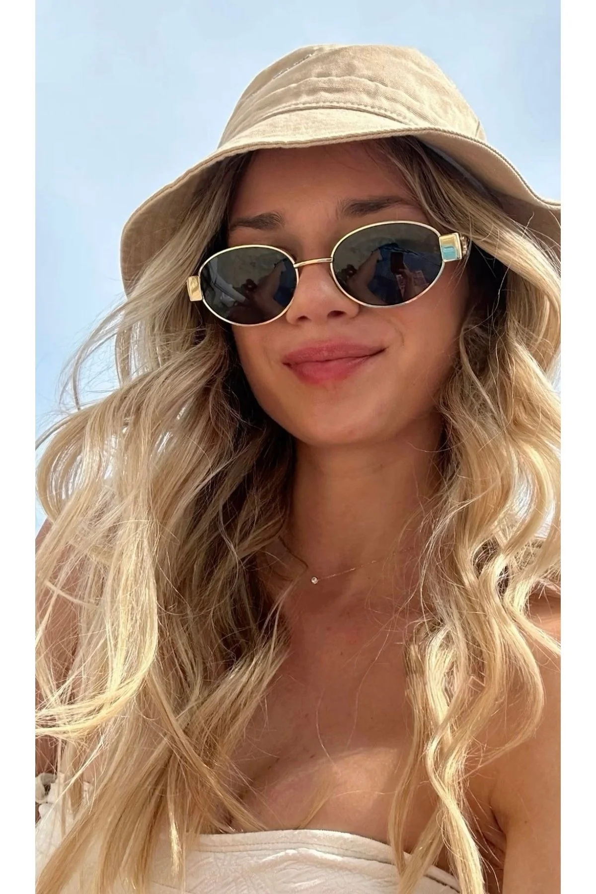 Alev 56 Ekartman Unisex Kadın Uv400 Korumalı Oval Gold Siyah NyIon Cam Metal Güneş Gözlüğü - Görsel 5