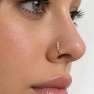 Altın Renk Taş Detaylı Cerrahi Çelik Deliksiz Kulak/Burun Piercing