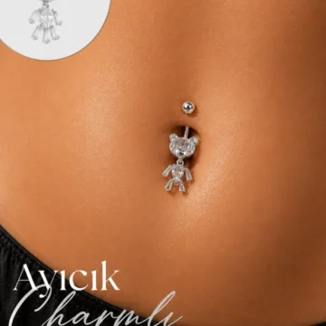 Altın Renkli Ayıcık Model Taşlı Çelik Göbek Piercing