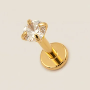 Altın Renkli Cerrahi Çelik 6 mm Tektaş Flatback Tragus Piercing – Helix, Flat, Kıkırdak