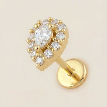 Altın Renkli Cerrahi Çelik Damla Kesim Zirkon Taşlı Flatback Piercing – Tragus, Helix, Kıkırdak (1 adet)