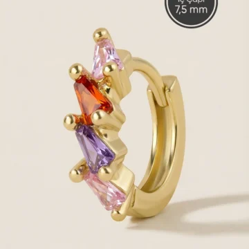 Altın Renkli Cerrahi Çelik Geometrik Renkli Zirkon Taşlı Halka Piercing – Helix, Kıkırdak, Lobe