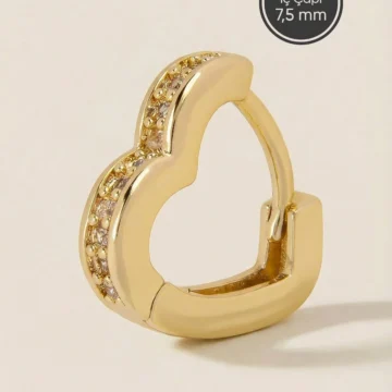 Altın Renkli Cerrahi Çelik Kalp Biçimli Zirkon Taşlı Halka Piercing – Helix, Kıkırdak, Lobe